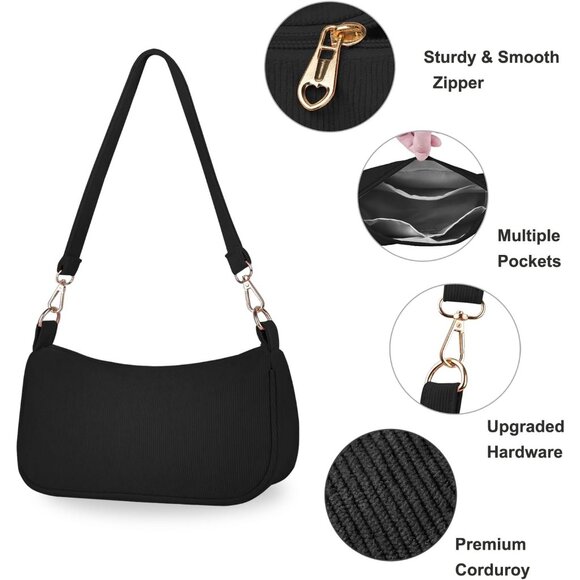 Women's Black Tote Handbag Clutch Purse Crescent Underarm Bag Cross Body Bags - Picture 2 of 7